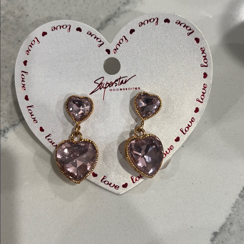 Cute rhinestone pink heart earrings